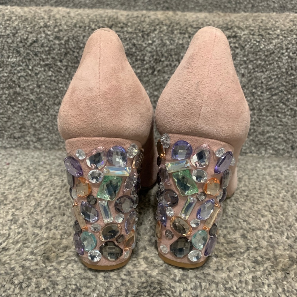 Bettye Muller Pink Suede Jeweled Heels